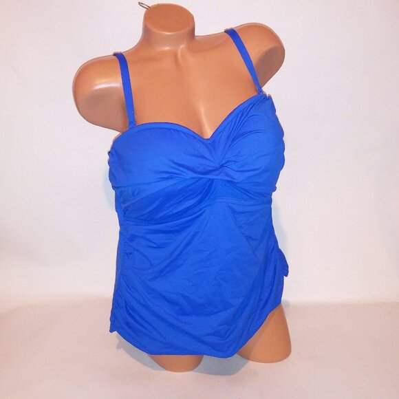 La Blanca Swim Tankini Top 20W Blue Solid Tummy Control Lightly Lined Wireless N - Picture 2 of 10